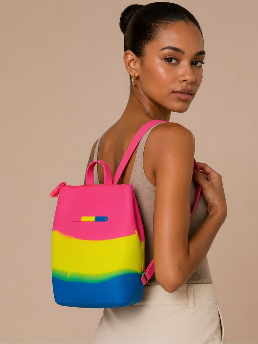 American Jewel Neon Rainbow Silicone Mini Waterproof Backpack Tote Bag Festival